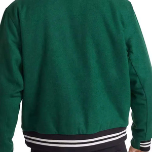 Chaqueta Varsity Unisex Verde, Corte Regular, Cuello Alto, Cierre de Botones, Resistente al Viento, Estilo Urbano, Color Sólido, Bordada en Lana - Product Image 6