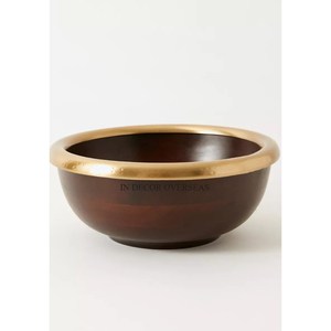 Tazón para servir de forma redonda hecho de madera de calidad superior con base de metal pulido brillante plateado y tapa a un precio impresionante - Product Image 2