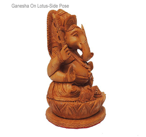 Handicraft Wooden Lord Ganesh <b>Statue</b> Spiritual <b>Religious</b> Art Decoration with Engraved Detailing Handmade Wooden Figure - Product Image 6