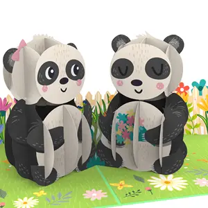 Vietnamca OEM üretici sevgililer Panda aşk 3D Pop Up kart sevgililer günü anneler günü doğum günü el yapımı lazer kesim