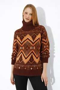 Women's Elegant Ethnic Pattern Knit Sweater Breathable Soft Texture Turtleneck <b>Pullover</b> Chic Vintage Knitted <b>Jumper</b> Tops - Product Image 3