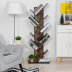 Modern 9 Tier Industrial Ladder Bookshelf Bookcase, Wooden <strong>Tree</strong> Shaped Bookshelf <strong>Book</strong> Organizer Display <strong>Shelves</strong> - Product Image 2