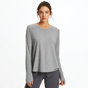 T-shirt de yoga à manches longues pour femmes, haut de sport ample à col rond, vêtements de sport pour femmes, t-shirts de sport pour femmes - Product Image 3