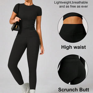 Conjunto de camisetas y mallas transpirables atléticas para mujer, ropa de entrenamiento, bordado personalizado, impresión, Etiqueta Privada, venta al por mayor - Product Image 6