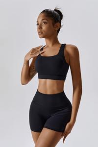 Soutien-gorge de sport Flex noir avec logo personnalisé le plus récent avec dos croisé Soutien-gorge de sport de fitness respirant, extensible et à impact élevé pour femmes - Product Image 4