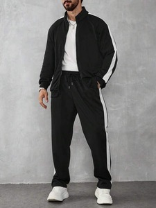 Wholesale <b>Men</b> Black Tracksuit with <b>White</b> Side Stripe Zip Jacket and Jogger <b>Pants</b> Two Piece Casual Sportswear Training Outfit Set - Product Image 3