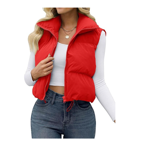 Gilet bouffant d'hiver pour femmes de haute qualité en gros solide sans manches avec col montant fermeture à glissière grande taille - Product Image 1