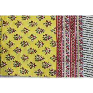Yellow Floral Hand Block Print <b>Tablecloth</b> 100% Cotton Table Cover 6 Napkins for Home Dining Parties <b>Weddings</b> Size 150x220 cm - Product Image 5