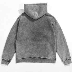Custom Logo Zipper-up Solid Washed Distressed Embroidery Streetwear Acid Wash <b>Mens</b> <b>Hoodie</b> - Product Image 4