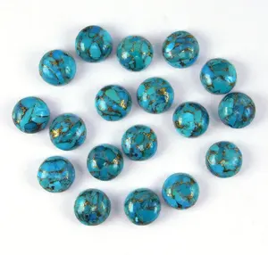 天然蓝铜绿松石圆形平背校准凸圆形珠宝制作各种尺寸宝石批发供应商