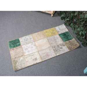 Tapis vintage, tapis turc 1,7x3,3 pieds, tapis persan en laine verte - Product Image 2