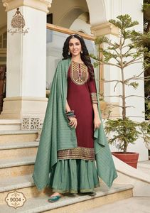 Taille personnalisée disponible sur Kurti Plazzo et Dupatta avec imprimé et dentelle - Product Image 5