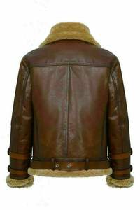 B3 RAF Brown Bomber Aviator <b>Men</b> Pilot <b>Fur</b> Shearling Real Leather <b>Jacket</b> - Product Image 4