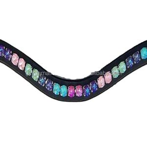 Banda de cuero suave hecha a mano para cejas de caballo, hecho a medida con cristales multicolor de arco iris, banda ostentosa para cejas, pedido a granel - Product Image 1