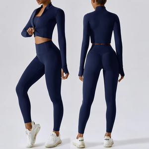 Pantalon de yoga pour femme avec logo personnalisable Ensemble de trois pièces de fitness Vêtements de sport Vêtements de sport Veste à fermeture éclair à séchage rapide Ensemble de yoga - Product Image 1