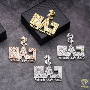 Elegant CAM <b>Letter</b> Pendant VVS Lab Grown Diamond 925 Sterling Silver Plated - Product Image 3