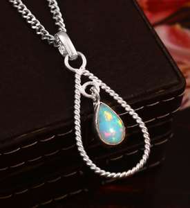 จี้โอปอลเอธิโอเปียน925เงินสร้อยคอหินประจำเดือนเกิดจี้โอปอลไฟทำมือสำหรับผู้หญิงเครื่องประดับโอปอล - Product Image 2