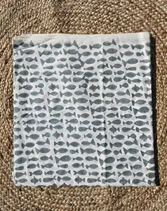 热销优质棉鱼块印花面料庭院手工印度灰色跑材工艺制作批发