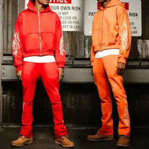 Ensemble de survêtements pour hommes en gros Jogging Lourd Soleil Délavé Baggy Pantalon de survêtement droit Lavage à l'acide Sweat à capuche Soleil Délavé Costumes de survêtement évasés - Product Image 5