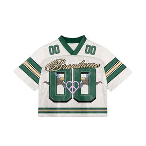 Chemise en maille verte contrastée pour femme Maillot de football américain Sublimation Graphique Manches courtes Imprimé Col V Streetwear Tee - Product Image 1