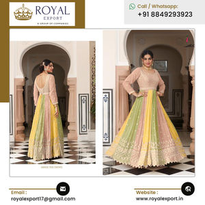 Design moderne élégant Look classique Georgette & Chinon Broderie lourde Travail Long Anarkali Costume Collection au meilleur prix - Product Image 5