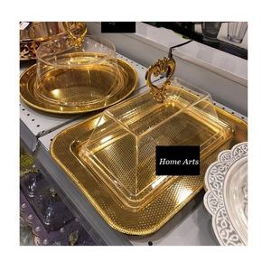 Ensemble de 4 supports à dessert de tailles différentes, qualité supérieure, aluminium et bois, avec travail martelé - Product Image 5