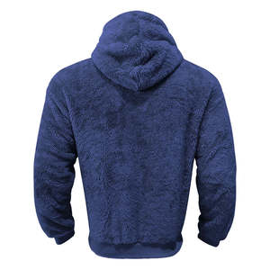 Men's Breathable Windproof Eco-Friendly Winter <b>Fur</b> Zipper-Up <b>Hoodie</b> Navy Blue Long Sleeve Oversize Casual Print Sweatshirt - Product Image 2