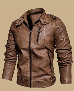 Latest Arrival Coated Stand Collar Men's Vintage Hooded Varsity Leather Jacket Zipper Closure Slim Fit Waterproof Breathable - Product Image 5