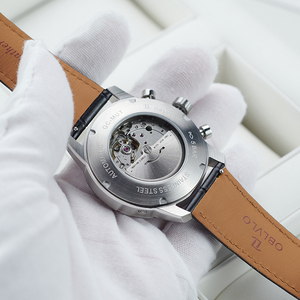 <span class=keywords><strong>Oblvlo</strong></span> นาฬิกาข้อมือกลไกอัตโนมัติสำหรับผู้ชาย, นาฬิกา Moonphase มัลติฟังก์ชันหน้าปัดสีแดงคลาสสิก - Product Image 6