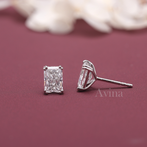 IGI Certified Lab Grown Diamond Radiant Cut Stud <b>Earrings</b> 14K White / Rose & Yellow Gold Rectangular Solitaire Diamond <b>Earrings</b> - Product Image 4