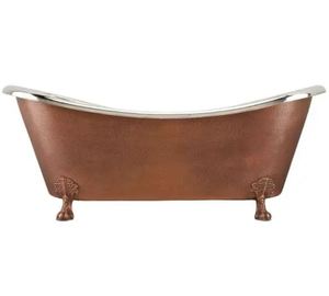 Bañera de cobre independiente con base faldón, pulido de níquel en el interior, martillado de lujo para baños de villas - Product Image 2