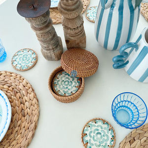 Posavasos de nácar vintage de buena calidad, juego de posavasos de ratán con incrustaciones de nácar de alta calidad hechos a mano - Product Image 5