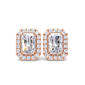 Boucles d'oreilles clous halo en diamant taille radiant 1,288 carats, monture octogonale en or jaune, blanc et rose 14K plaqué rhodium - Product Image 1