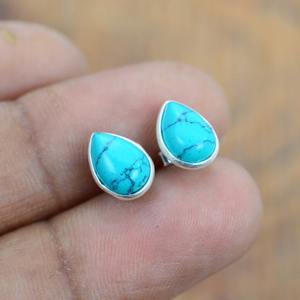 925 <b>Sterling</b> <b>Silver</b> Turquoise Gemstone <b>Stud</b> Earrings Jewelry Handmade <b>Silver</b> Boho Style Earrings Jewelry For Women Wedding - Product Image 5