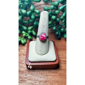 Navajo Handmade <b>Statement</b> <b>Ring</b> Rose Dahlia and Coral with Geometric Pattern Sterling <b>Silver</b> Elegant Everyday Wear Jewelry - Product Image 6