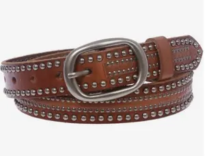 High Quality Genuine Leather Studded Belt with Elegant Metal Buckle Made of Zinc Alloy Direct from Indian Supplier