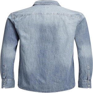 Men's Summer Plus Size Casual Long Sleeve Denim Shirt 100% Cotton Quick Dry Knitted Fabric Button Collar Plaid Pattern - Product Image 2