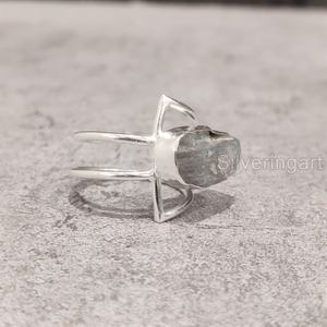 Bijoux en pierre brute Bague pour femme Pierre précieuse Labradorite brute naturelle Pierre de naissance Double bande Bijoux de Noël Bague en argent sterling 925 - Product Image 4