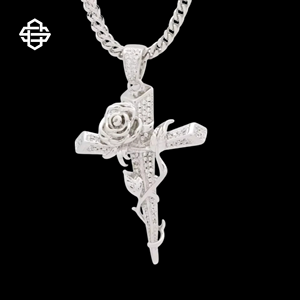 Collar con colgante de Cruz de Rosa helada para hombre, cadena cubana, joyería de Hip Hop, Micro Pave CZ, diamantes de imitación, rapero, accesorio de moda ostentoso - Product Image 3