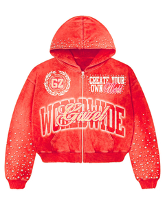 Sweat-shirt streetwear avec impression et broderie personnalisées, molleton délavé surdimensionné, style vintage Y2k, design de fermeture éclair graphique - Product Image 3