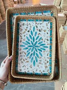 Vente en gros de nouveaux plateaux de luxe faits à la main en rotin peint nacre plateau du Viet Nam - Product Image 5