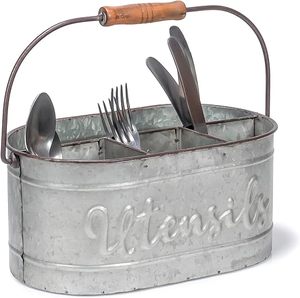 Wholesale Handmade Galvanized Metal Utensils Caddy For Kitchen &Dining Table Utensil Holder - Product Image 2