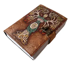Mother of earth Print Witchcraft Supply vintage Blank Spell Book of Shadows Journal with Lock Clasp Vintage Handmade Leather
