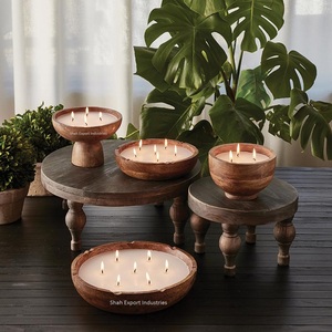 Tendance Design Décor d'éclairage de Noël Bol en bois rond pour bol de bougie fait main décoratif de table avec base - Product Image 2
