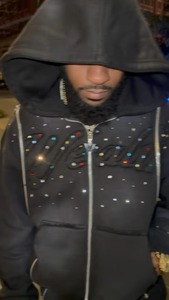 Sweat à capuche complet avec strass pour hommes, délavé à l'acide et fermeture éclair surdimensionnée, sweat à capuche personnalisé avec strass - Product Image 2