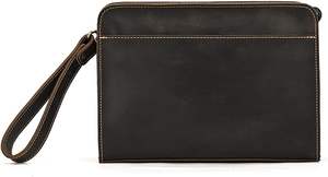 Luxury Men's Vintage Style PU Leather Clutch Purse Zipper <b>Handbag</b> Detachable Wrist <b>Strap</b> High Quality Solid Pattern - Product Image 5