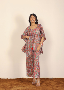 100% bông Nhiều màu <span class=keywords><strong>gingham</strong></span> kaftan Indo Tây co-ord thiết lập ngọt ngào hai mảnh phía trước TIE TOP thẳng quần nhiều màu kaftan - Product Image 2