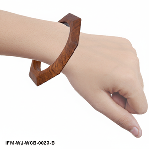 Handcrafted Hexagon Wooden Bangle Natural Brown Wood Geometric Statement Bracelet Minimalist Chunky Faceted <b>Wristband</b> for Women - Product Image 3