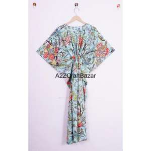 Indian <b>Black</b> Floral Cotton Kaftan <b>Dress</b> for Women Knee <b>Length</b> Beach Cover-Up Tassel Flared Hem Modern Fit for Summer Autumn - Product Image 5