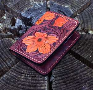 Porte-cartes en cuir véritable sculpté à la main avec des motifs floraux, portefeuilles personnalisés de style western, porte-cartes de visite personnalisés, cadeaux pour lui - Product Image 4